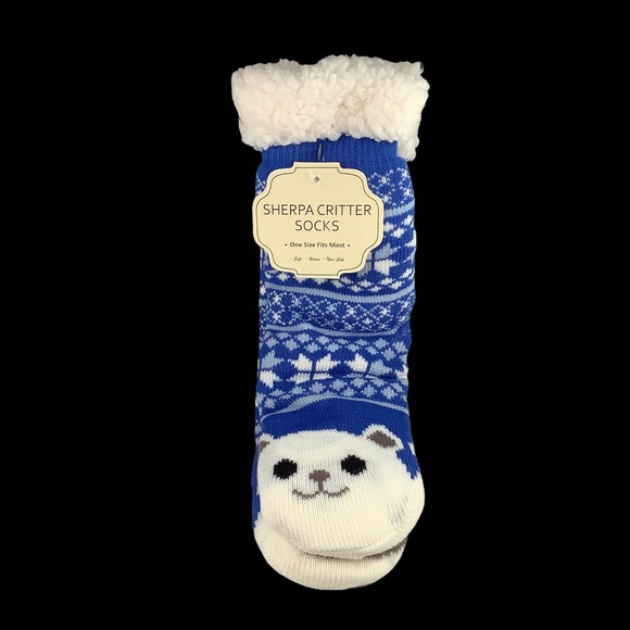 NWT Adult Blue Polar Bear Sherpa Socks OS